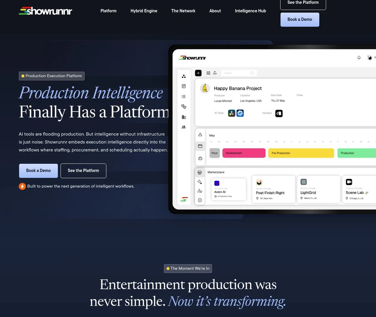 Showrunnr cinematic hero built by Ammo Studio